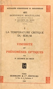 Cover of: La temp©♭rature critique du s©♭rum by Pierre Lecomte du Noüy