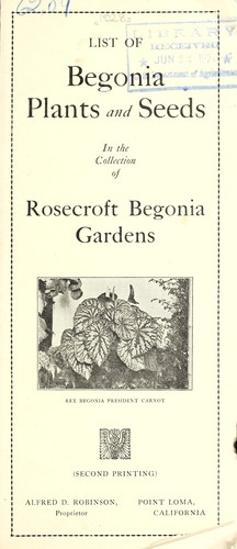 List of begonia plants and seeds in the collection of Rosecroft Begonia Gardens by Rosecroft Begonia Gardens