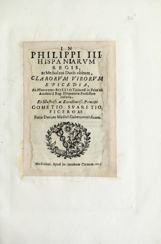 In Philippi III. Hispaniarvm Regis, ac Mediolani ducis obitum by Girolamo Bosso