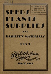 Cover of: Seeds, plants, supplies and basketry materials | Risley