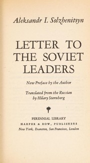 Cover of: Letter to the Soviet leaders