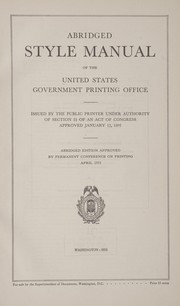 Cover of: Abridged style manual of the United States Government printing office | United States. Government Printing Office