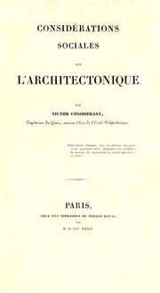 Cover of: Considérations sociales sur l'architectonique