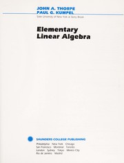 Cover of: Elementary linear algebra | John A. Thorpe