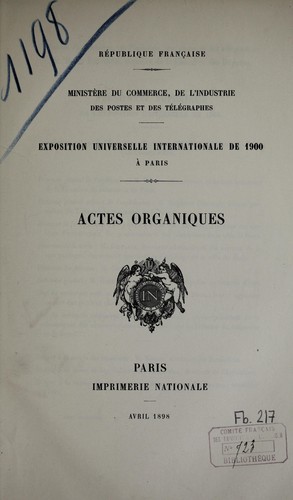 Actes organiques by France. Ministère du commerce