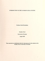 Cover of: Introduction to the Canadian legal system | David Dyzenhaus