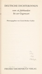 Cover of: Deutsche Dichterinnen vom 16. Jahrhundert bis zur Gegenwart by hrsg. von Gisela Brinker-Gabler.