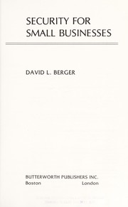 Cover of: Security and small businesses by David L. Berger