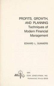 Cover of: Profits, growth and planning by Edward L. Summers