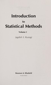Cover of: Introduction to statistical methods | Jagdish S. Rustagi