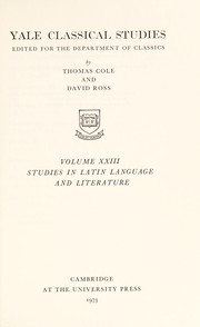 Cover of: Studies in Latin language and literature. by Edited for the Dept. of Classics by Thomas Cole and David Ross.