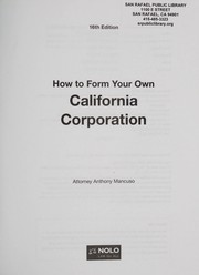 Cover of: How to form your own California corporation