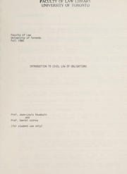 Cover of: Introduction to the civil law of obligations | Jean-Louis Baudouin