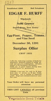 Cover of: Egg-plant, pepper, tomato and vine seed | Edgar F. Hurff (Firm)