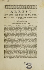 Cover of: Arrest ... concernant les tabacs du Vicomté de Turenne et Comté de Montfort. Du 19 dec. 1724 by France. Conseil d'État