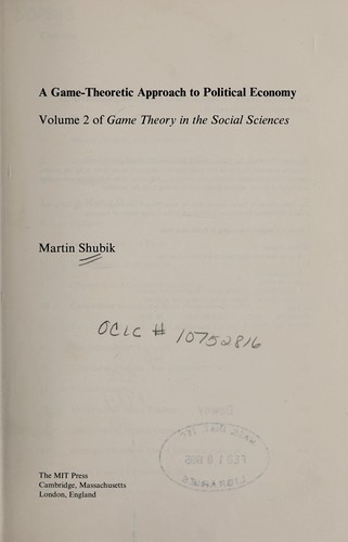 Game Theory in the Social Sciences - Vol. 2 by Martin Shubik