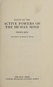 Cover of: Essays on the active powers of the human mind. by Thomas Reid