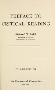 Cover of: Preface to critical reading. | Richard Daniel Altick