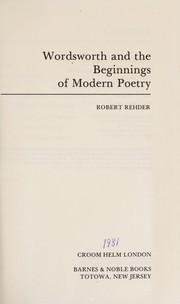 Cover of: Wordsworth and the beginnings of modern poetry
