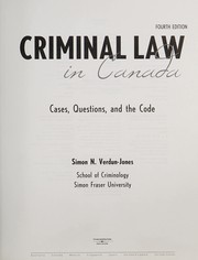 Cover of: Criminal law in Canada | Simon N. Verdun-Jones
