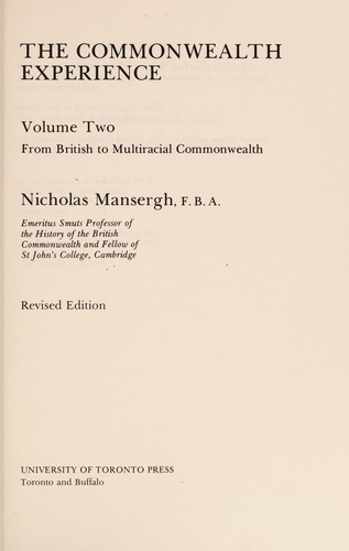 The Commonwealth Experience by Nicholas Mansergh