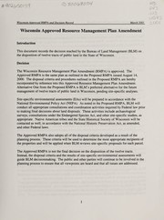 Cover of: Wisconsin approved resource management plan amendment decision record
