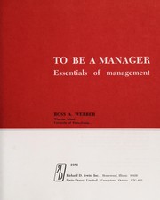 Cover of: To be a manager: essentials of management