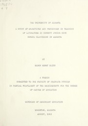 Cover of: A study of objectives and procedures in teaching of literature in seventy junior high school classrooms in Alberta | Eldon Henry Bliss