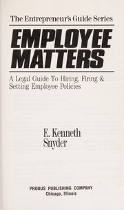 Cover of: Employee Matters | E. Kenneth Snyder