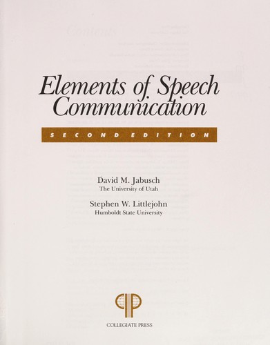 Elements of speech communication by David M. Jabusch
