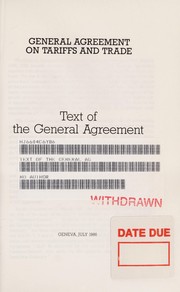 Cover of: Text of the General Agreement on Tariffs and Trade/G181