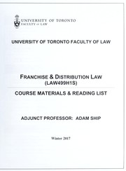 Cover of: Franchise & distribution law (LAW499H1S) | Adam Ship