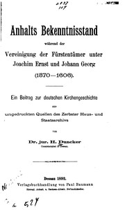 Cover of: Anhalts Bekenntnisstand während der Vereinigung der Fürstentümer unter Joachim Ernst und Johann ...