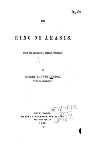 Cover of: The Ring of Amasis: From the Papers of a German Physician | 