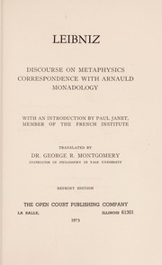 Cover of: Discourse on metaphysics by Gottfried Wilhelm Leibniz