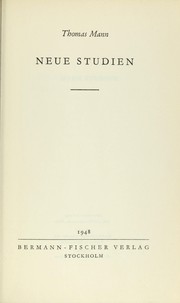 Cover of: Neue Studien by Thomas Mann