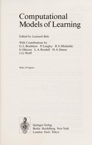 Computational models of learning by Leonard Bolc