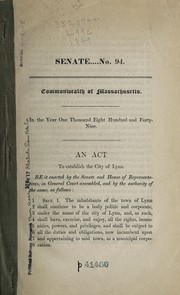 Cover of: An act to establish the city of Lynn | Massachusetts