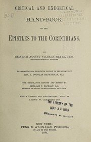 Cover of: Critical and exegetical hand-book to the Epistles to the Corinthians | Meyer, Heinrich August Wilhelm