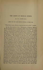 Cover of: The limits of medical ethics by Cornelius Rea Agnew