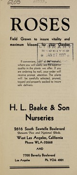 Cover of: Roses | H.L. Baake & Son