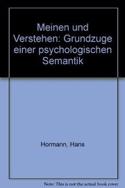 Cover of: Meinen und Verstehen by Hans Hörmann