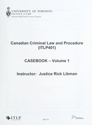 Cover of: Canadian criminal law and procedure (ITLP401): casebook