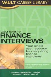 Cover of: Vault Guide to Finance Interviews, 6th Edition (Vault Guide to Finance Interviews) by D. Bhatawedekhar