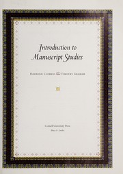 Cover of: Introduction to manuscript studies by Raymond Clemens