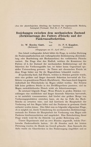 Cover of: Beziehungen zwischen dem mechanischen Zustand (Zerkleinerung) des Futters (Fleisch) und der Pankreassafteskretion | W. Horsley Gantt