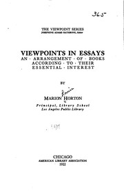 Cover of: Viewpoints in Essays: An Arrangement of Books According to Their Essential Interest by American Library Association, Marion Louise Horton