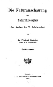 Cover of: Die Naturanschauung und Naturphilosophie der Araber im X. Jahrhundert