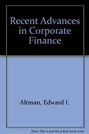 Cover of: Recent advances in corporate finance