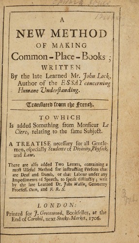 A new method of making common-place-books by John Locke